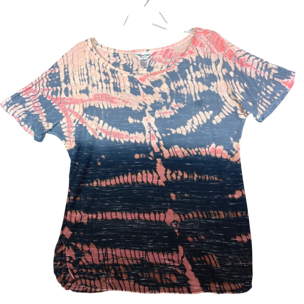 Hard Tail XS Blue Coral Tie Dye Slub Knit Top Ikat Short Sleeve Boho Festival